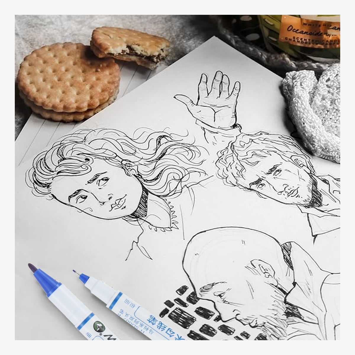 12pcs Double Tip Paint Marking Pen,Blue Waterproof Archival Ink Pens, Multi-Line Pens, Illustration Pens, Suitable for Sketching, Watercolor Painting, Anime, Comics, And Professional Drawing