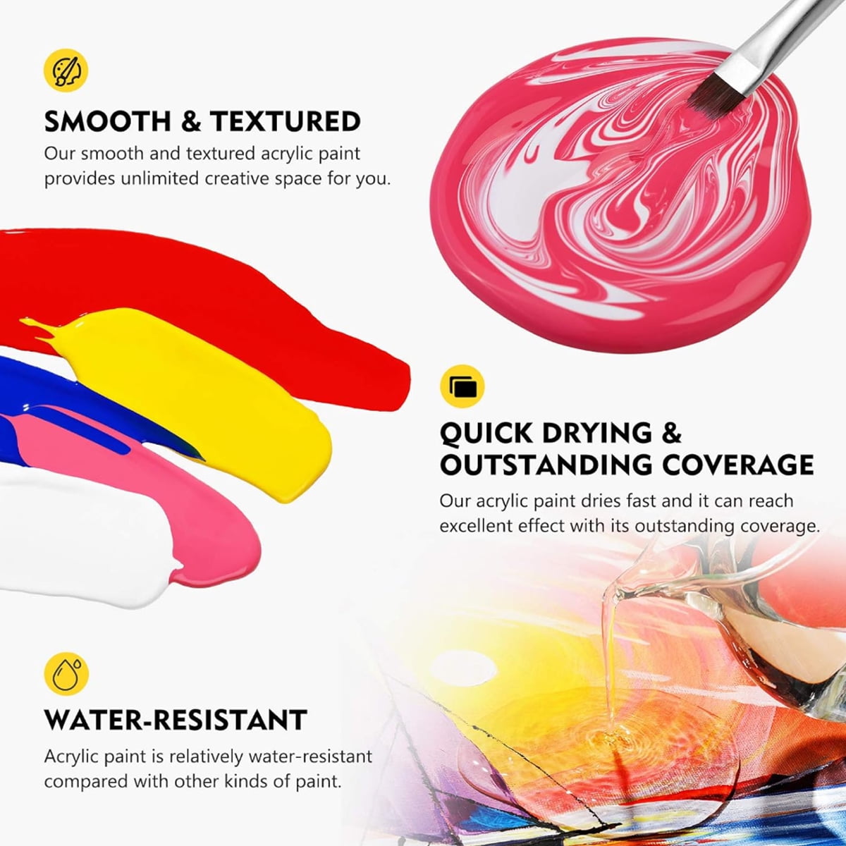Acrylic Paint for Wall Art, 500ml(16.9Fl Oz), Rich Pigment, Waterproof Paint for Canvas/Wood/Clay, DIY Craft Supplies