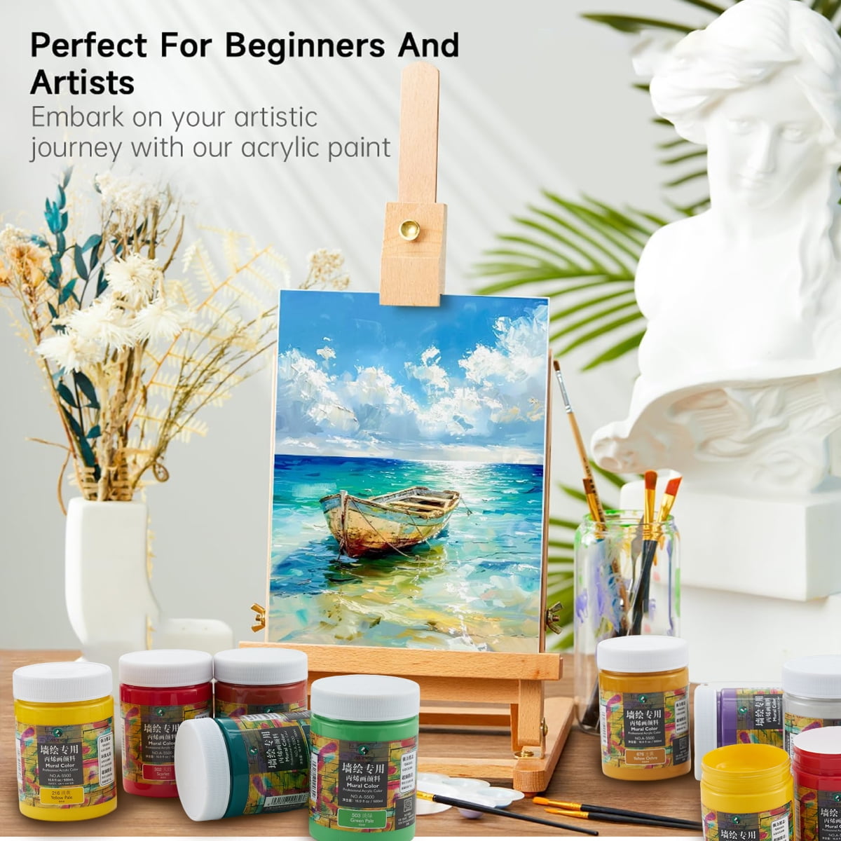 Acrylic Paint for Wall Art, 500ml(16.9Fl Oz), Rich Pigment, Waterproof Paint for Canvas/Wood/Clay, DIY Craft Supplies