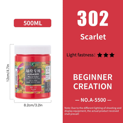 Professional Acrylic Paint 500ml (16.9Fl Oz Bottles)-Scarlet,Non Toxic Acrylic Paint No Fading Rich Pigment for Adults Artists Canvas Crafts Wood Painting,Large Surface Coverage