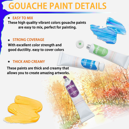 Professional 24 Color Set of Gouache Paint in 12ml/0.4oz Tubes -Vibrant Pigments, Non Fading, Rich Vivid Colors for Artists, Students, Beginners - Canvas Portrait Paintings