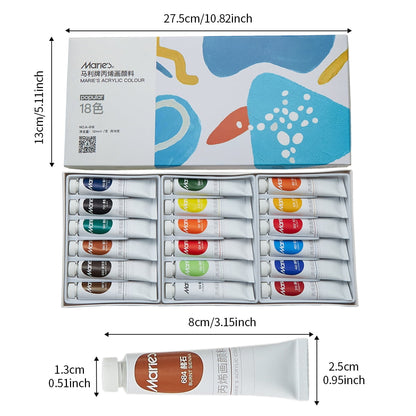 Acrylic Paint, 18 Colors x 12ml/0.4oz - Rich Pigments, Vibrant Colors for Canvas, Wood, Fabric & Crafts, Ideal for Artists, Beginners, Students & Hobbyists