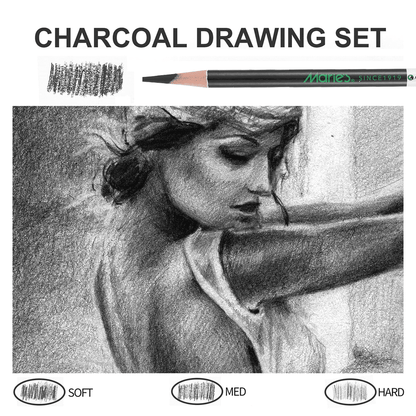 Professional Charcoal Pencils Set for Drawing & Sketching |  36-Pack Art Core Charcoal Pencils (12 Soft, 12 Medium, 12 Hard) | For Artists, Students