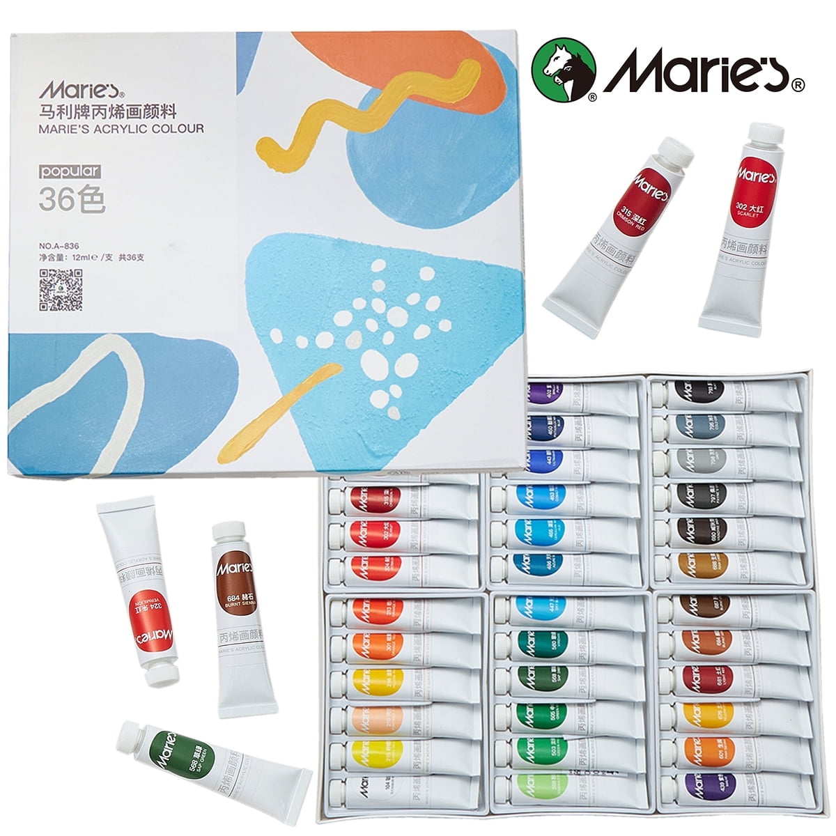 Acrylic Paint, 18 Colors x 12ml/0.4oz - Rich Pigments, Vibrant Colors for Canvas, Wood, Fabric & Crafts, Ideal for Artists, Beginners, Students & Hobbyists