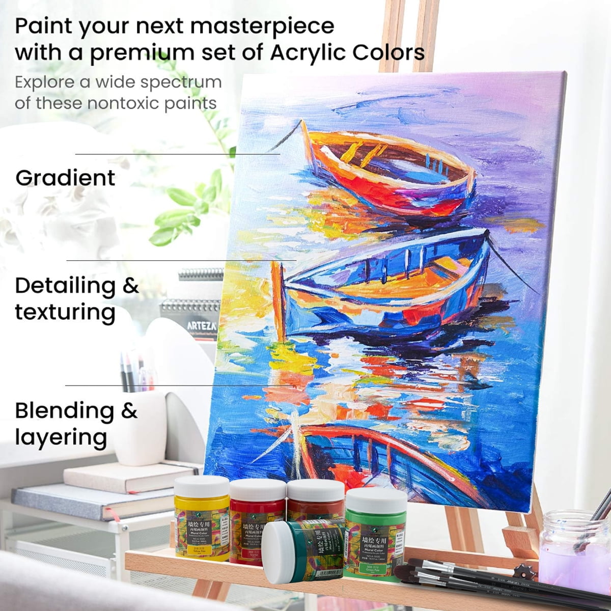Professional Acrylic Paint 500ml (16.9Fl Oz Bottles)-Scarlet,Non Toxic Acrylic Paint No Fading Rich Pigment for Adults Artists Canvas Crafts Wood Painting,Large Surface Coverage