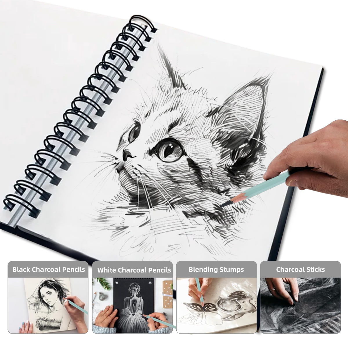 Marie's 36 Count Charcoal Pencils, Soft Medium Hard Charcoal Drawing Pencils Set, 12 Each for Sketching, Shading & Art Supplies