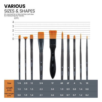 Marie's Acrylic Nylon Brush Set, 10-Pack for Painting - Professional & Student Grade for Canvas, Wood, Fabric