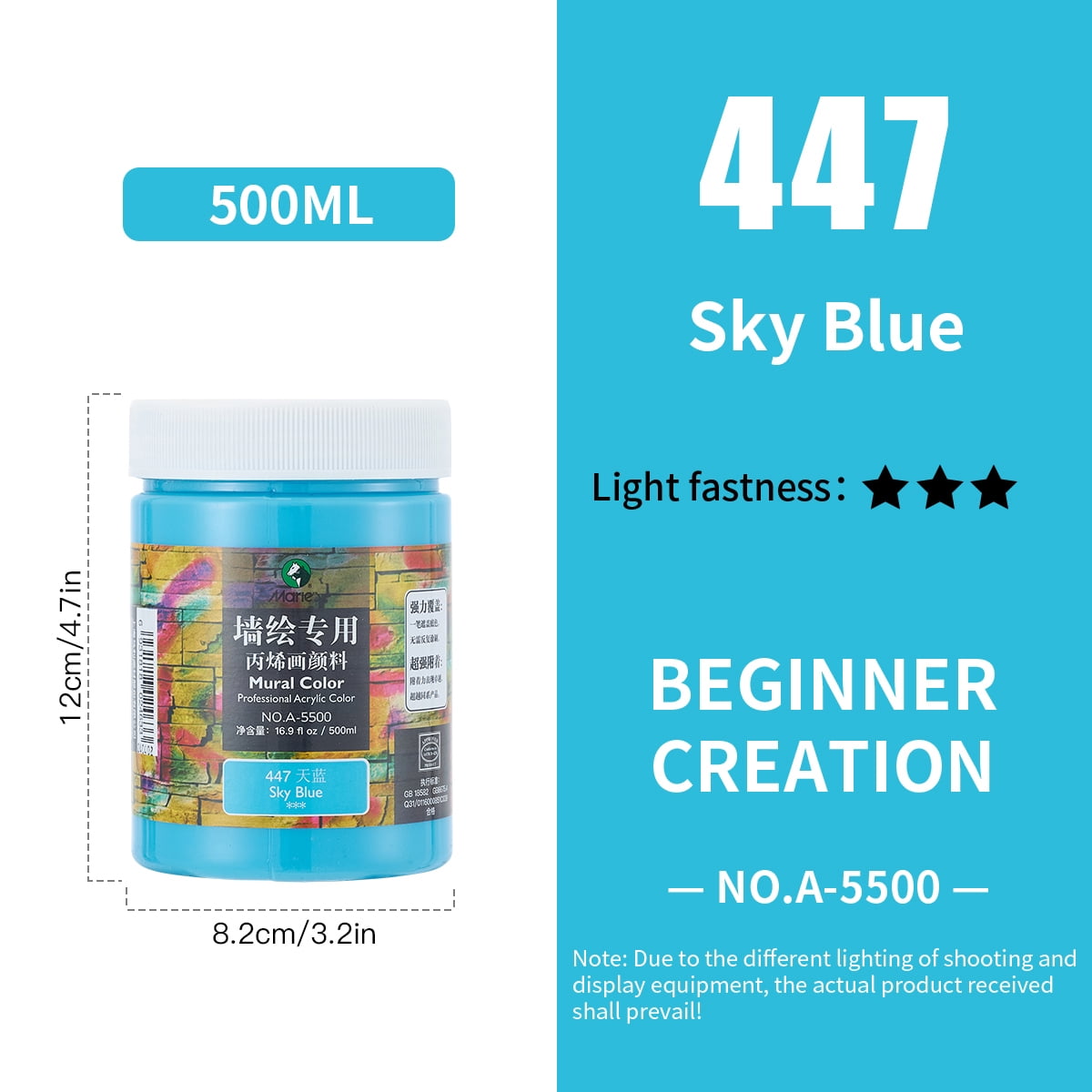 Acrylic Paint for Wall Art, 500ml(16.9Fl Oz), Rich Pigment, Waterproof Paint for Canvas/Wood/Clay, DIY Craft Supplies
