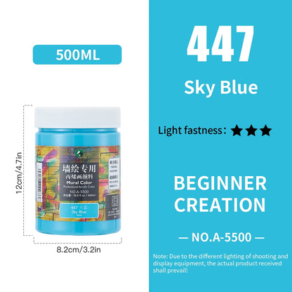 Acrylic Paint for Wall Art, 500ml(16.9Fl Oz), Rich Pigment, Waterproof Paint for Canvas/Wood/Clay, DIY Craft Supplies