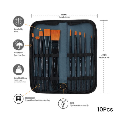 Marie's Acrylic Nylon Brush Set, 10-Pack for Painting - Professional & Student Grade for Canvas, Wood, Fabric