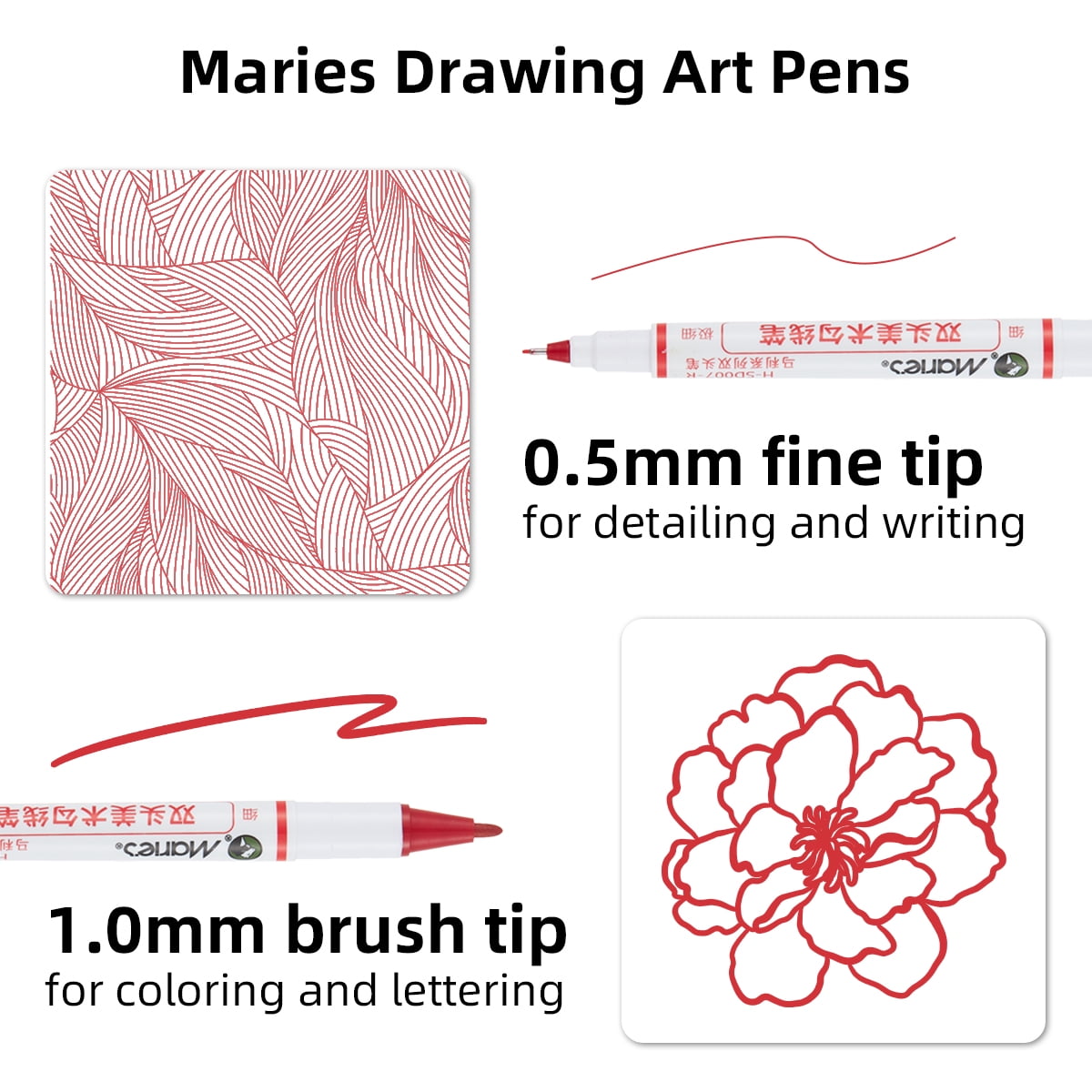Twin Pen Dual Tip Marker, Red, Fine & Ultra Fine Point, Acrylic Paint Pens for Drawing/Sketching/Lettering, Art Supplies