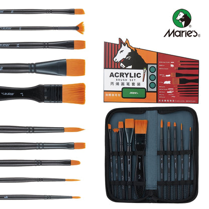 Marie's Acrylic Nylon Brush Set, 10-Pack for Painting - Professional & Student Grade for Canvas, Wood, Fabric