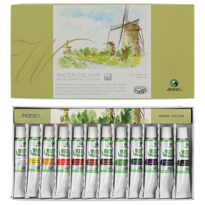 Marie's Artist Extra Fine Watercolor Sets - High Pigment and Concentration 12mL Watercolor Paint Set for Artist, Students, Teachers, Professionals, & More! - Set of 12