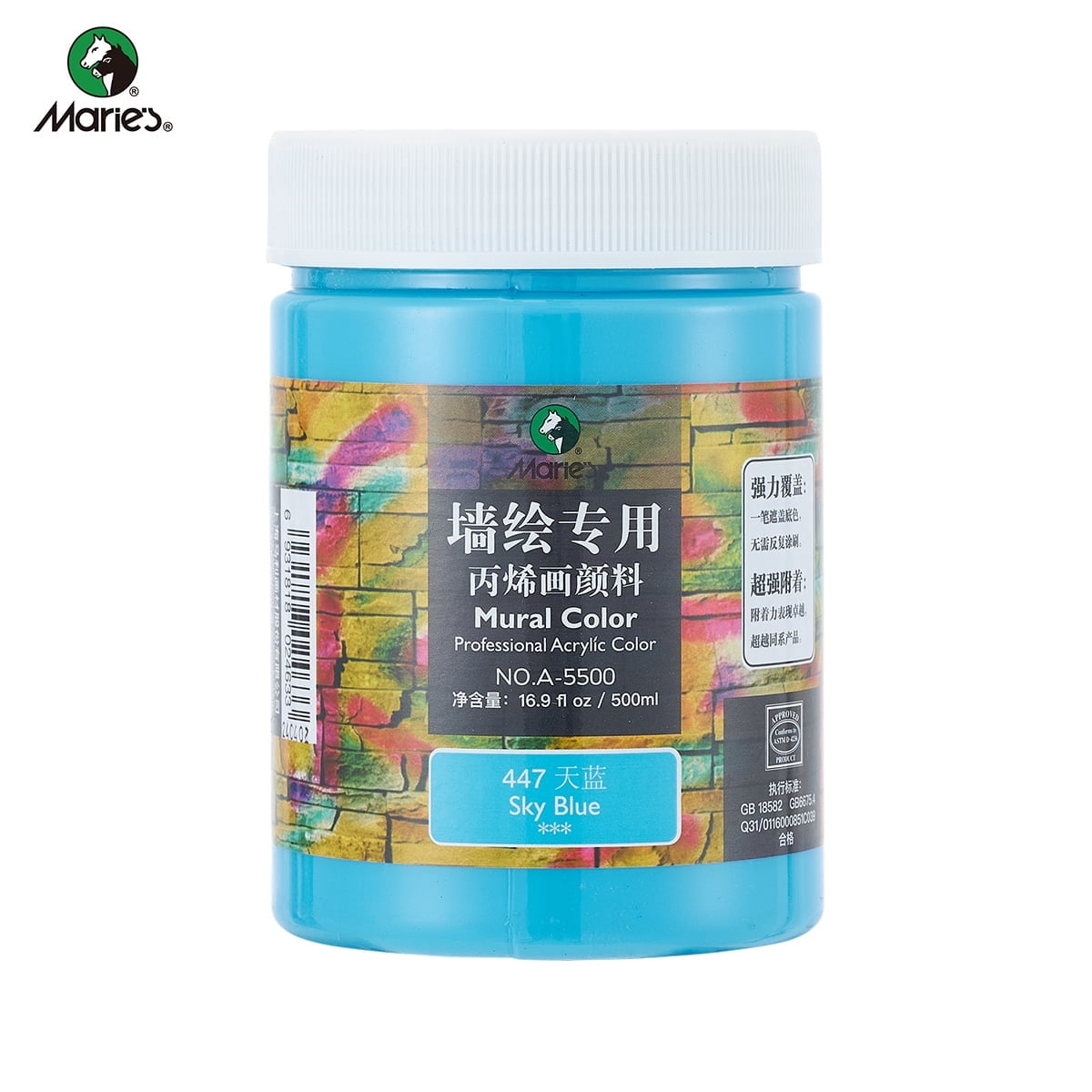 Acrylic Paint for Wall Art, 500ml(16.9Fl Oz), Rich Pigment, Waterproof Paint for Canvas/Wood/Clay, DIY Craft Supplies