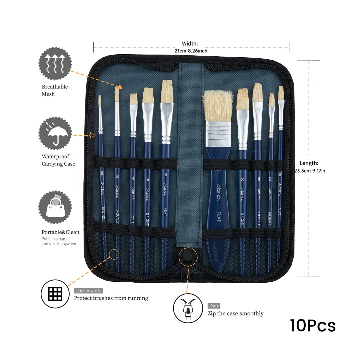 Paint Brushes Set of 10Pcs, Premium Paint Brushes for Acrylic, Oil, Watercolor Paintings, Art Supplies for Artists