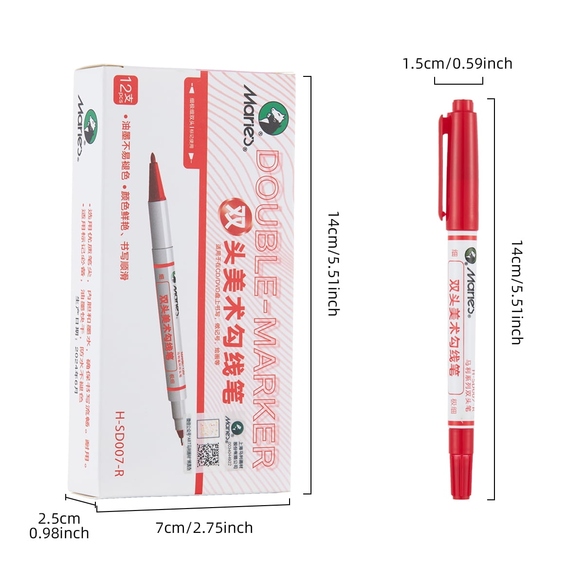 Twin Pen Dual Tip Marker, Red, Fine & Ultra Fine Point, Acrylic Paint Pens for Drawing/Sketching/Lettering, Art Supplies