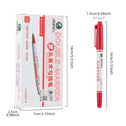 Twin Pen Dual Tip Marker, Red, Fine & Ultra Fine Point, Acrylic Paint Pens for Drawing/Sketching/Lettering, Art Supplies