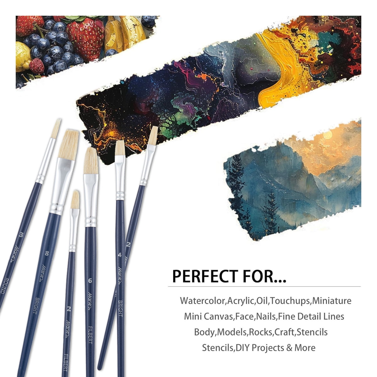 Paint Brushes Set of 10Pcs, Premium Paint Brushes for Acrylic, Oil, Watercolor Paintings, Art Supplies for Artists