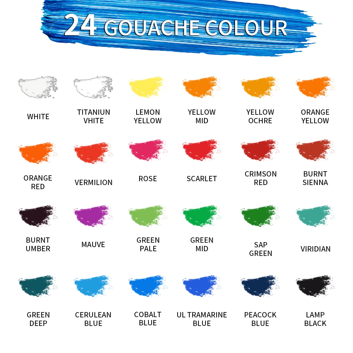 Professional 24 Color Set of Gouache Paint in 12ml/0.4oz Tubes -Vibrant Pigments, Non Fading, Rich Vivid Colors for Artists, Students, Beginners - Canvas Portrait Paintings