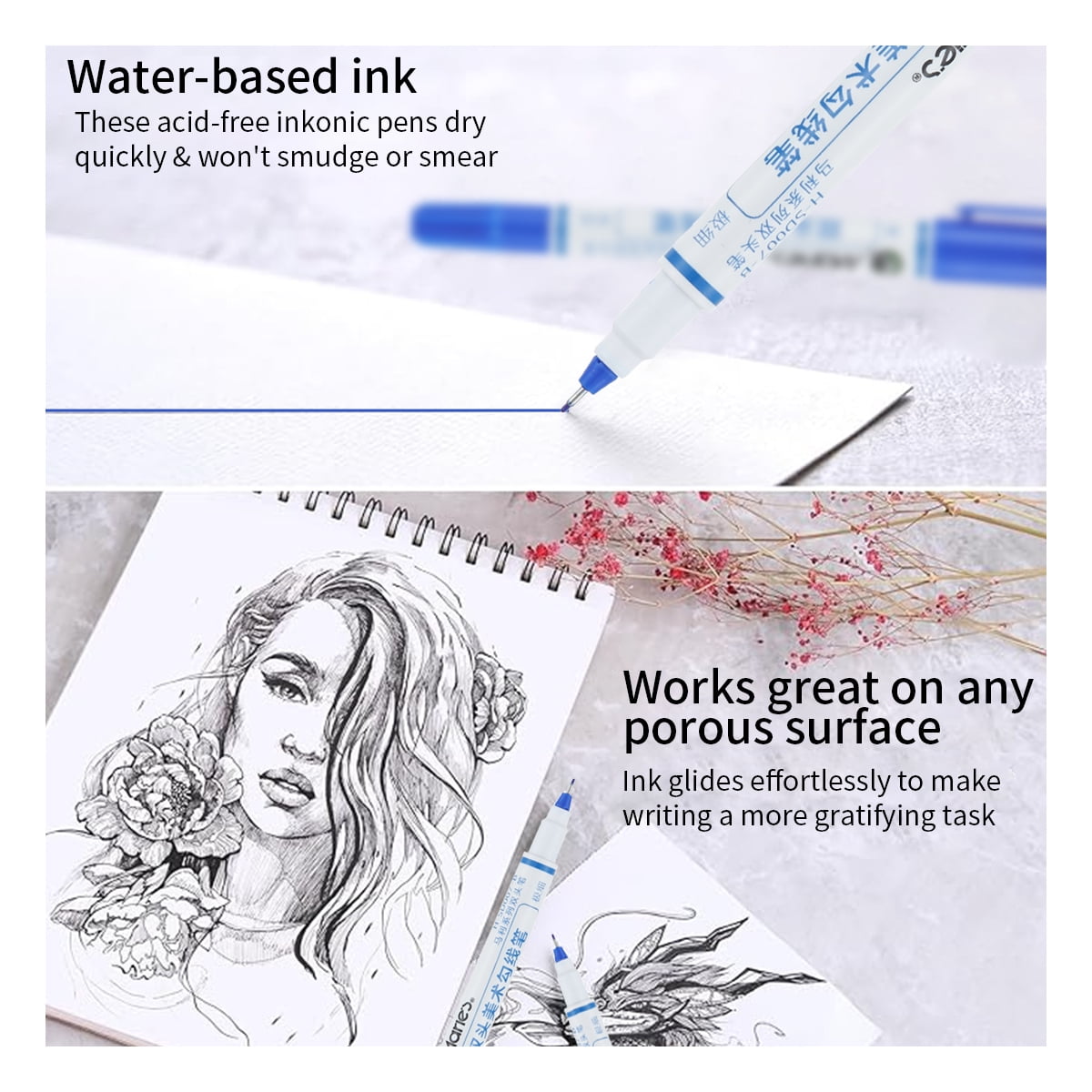 12pcs Double Tip Paint Marking Pen,Blue Waterproof Archival Ink Pens, Multi-Line Pens, Illustration Pens, Suitable for Sketching, Watercolor Painting, Anime, Comics, And Professional Drawing