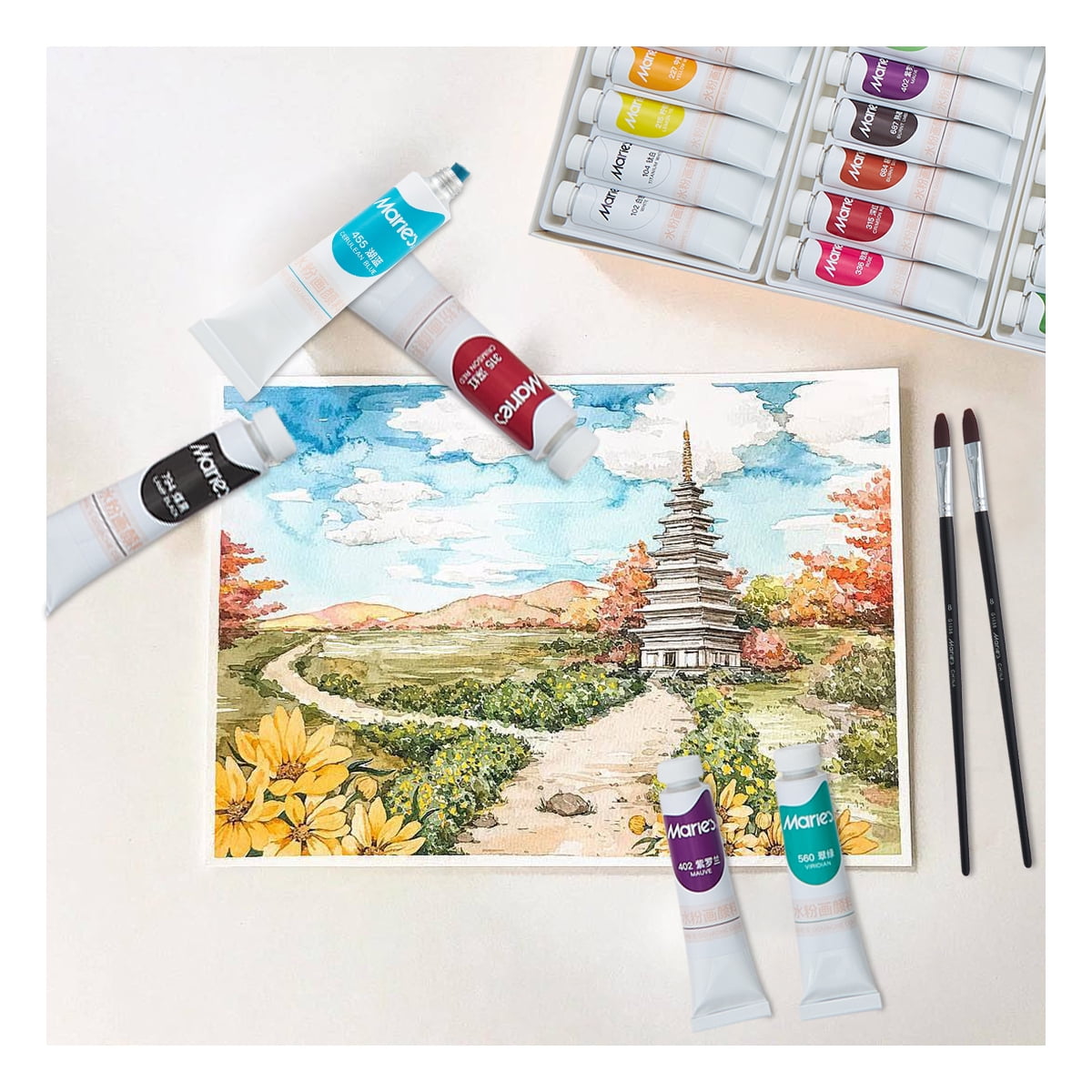 Professional 24 Color Set of Gouache Paint in 12ml/0.4oz Tubes -Vibrant Pigments, Non Fading, Rich Vivid Colors for Artists, Students, Beginners - Canvas Portrait Paintings